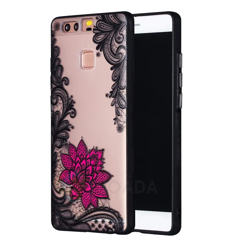 Embossed Lace Flower Phone Case For Huawei P9 Sexy Floral Hard Plastic+TPU Coque Back Cover |