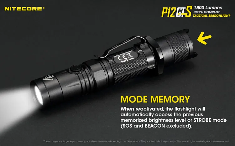 NITECORE P12GTS Тактический светильник-вспышка CREE XHP35 HD светодиодный Макс 1800 люмен луч бросок 226 м наружный фонарь, силовой светильник