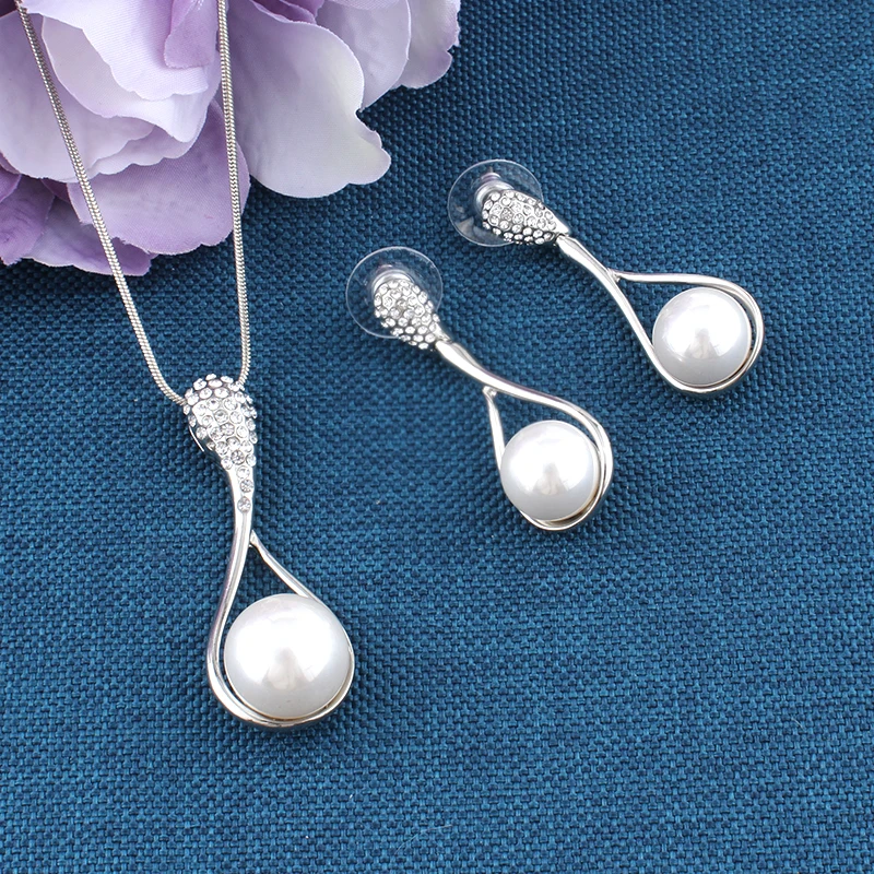 Комплект из колье и серёг с искусственным жемчугом|pearl bridal jewelry sets|earrings set for