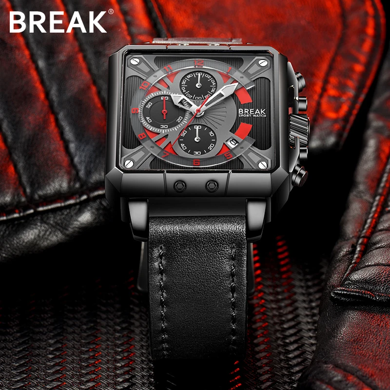 Новинка 2019 роскошные Брендовые мужские Кварцевые спортивные часы BREAK квадратный