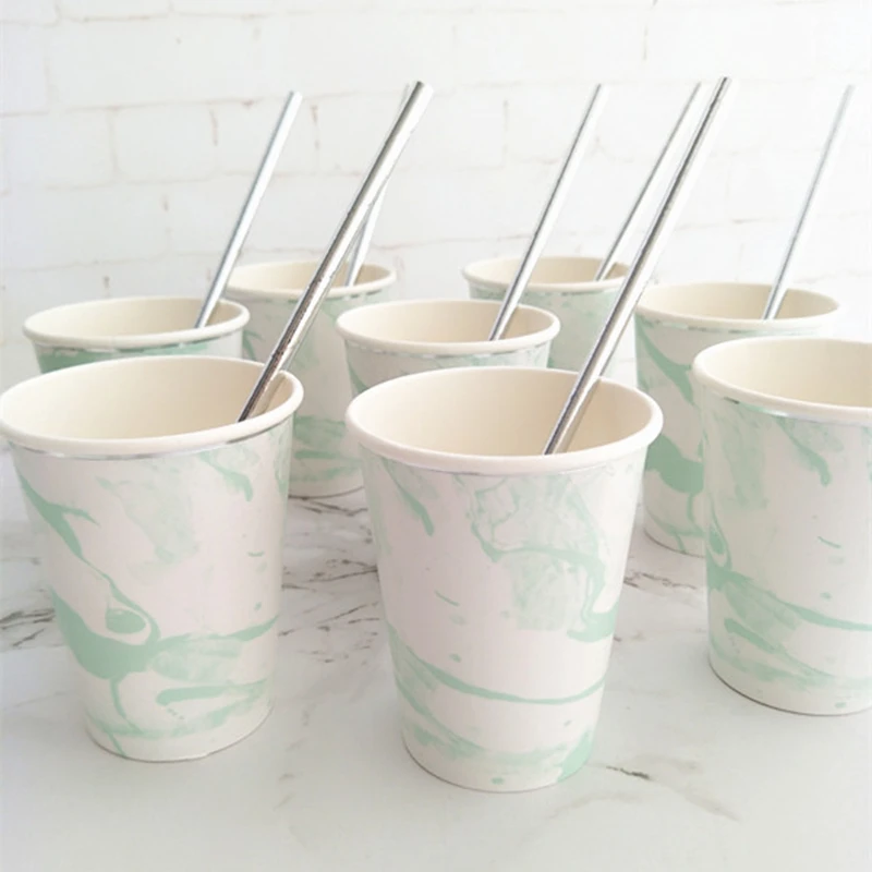 40 Sets Mint Marble Paper Tableware Plates Cups Napkins Straws for Thanksgiving Christmas Eve Celebration Party Supplies | Дом и сад