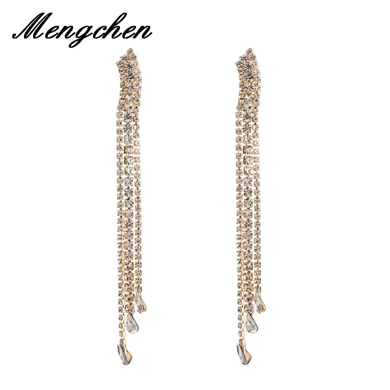 

New Fashion Shiny Full Rhinestone Long Chain Dangle Earrings For Women Party Gifts