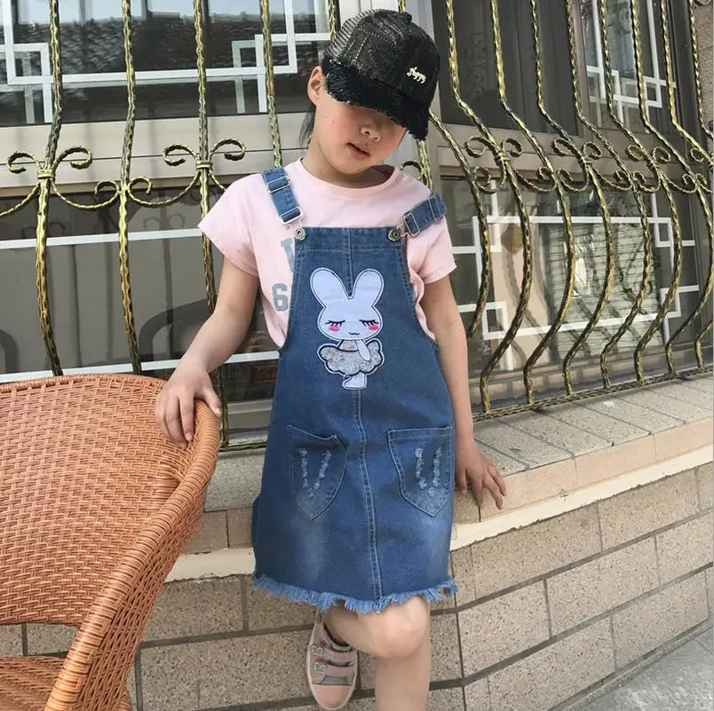 New Fashion 2017 Spring Autumn Baby Girls Overalls Summer Clothes Children Cotton Denim Strap Dresses Jeans Bow Sling Dress | Детская