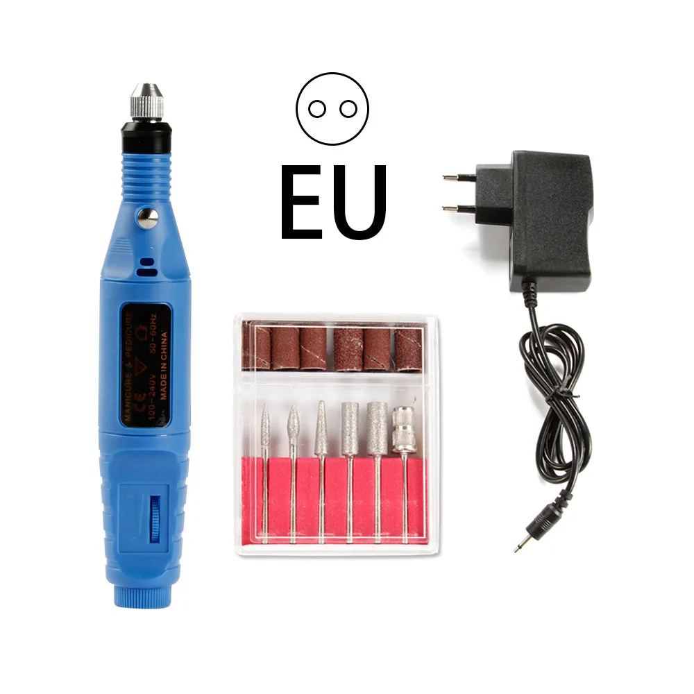 Blue EU Электрические сверла для ногтей Набор фрезерный сверлильный станок для маникюра дизайн ногтей шлифовальный пилочка для удаления геля фреза педикюрный аппарат - Цвет: Blue EU