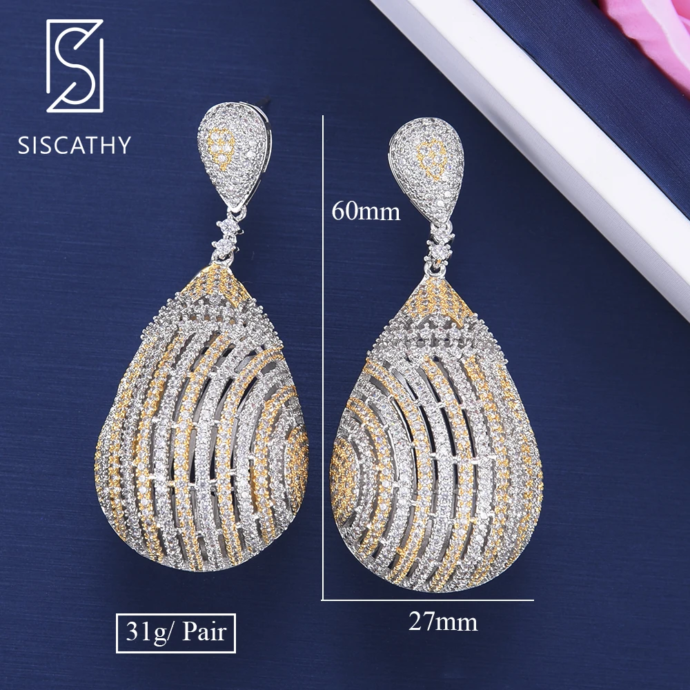 

Siscathy 27*60mm Fashion Teardrop Hollow Big Pendant Earrings Full Cubic Zirconia Pierced Dangle Earrings For Wedding Engagement