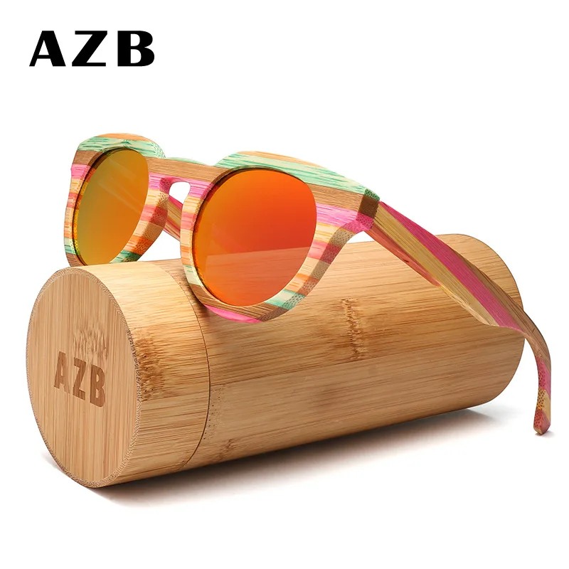 

AZB Colourful Wood Sunglasses for Women Cat Eye Wooden Polarized Sun Glasses Brand Designer Glasses Oculos de sol