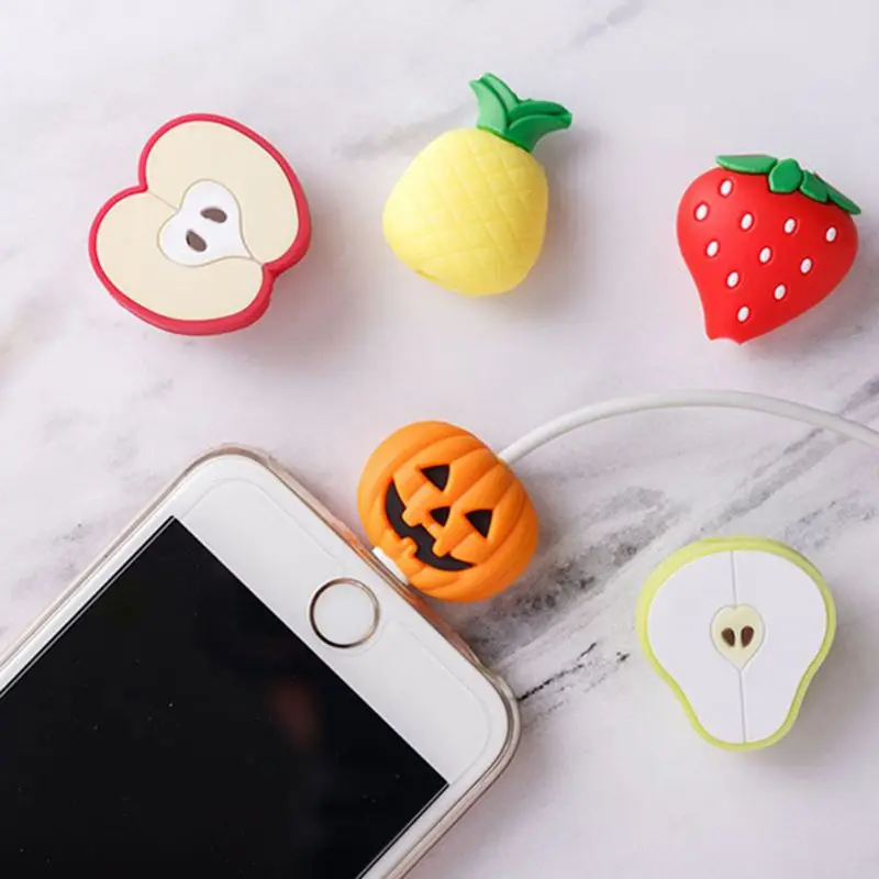 Защита кабеля USB с милым фруктовым узором мягкий силиконовый держатель для