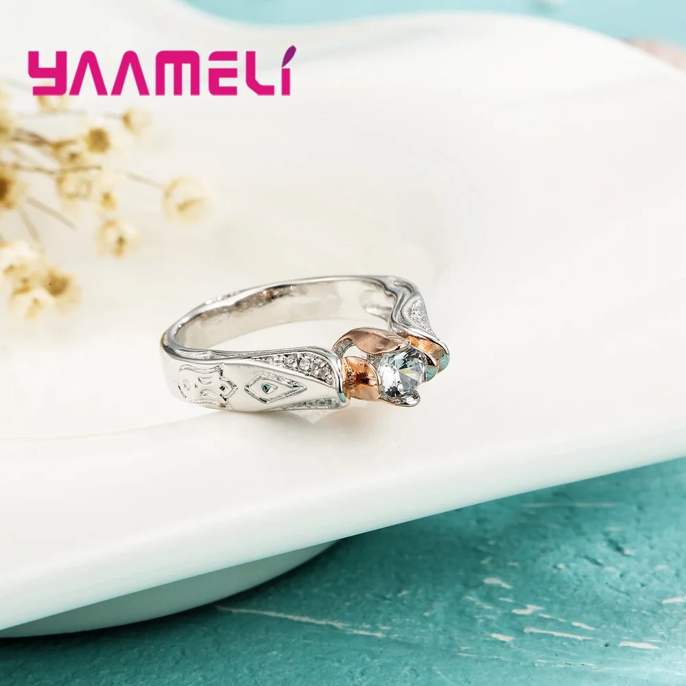Vogue 925 CZ стерлингового серебра с украшением в виде кристаллов женские кольца из