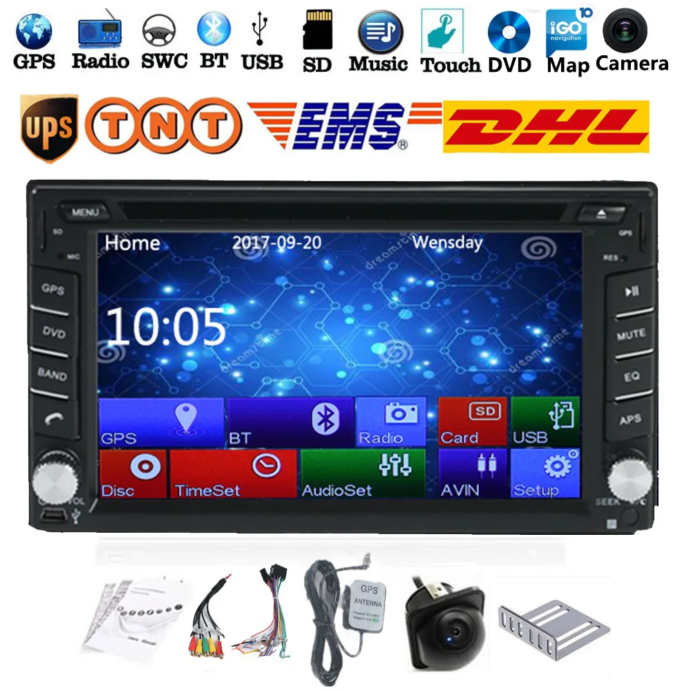 Автомобильный DVD-плеер 2 Din GPS 6 дюйма стерео BT радио CD MP3 MP4 2-ядерный с камерой |