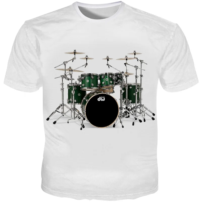 

YOUTHUP Men's Drum t shirts 3D Printed Top Tees Summer Short Sleeve White Top Tees Fashion Male Music Style T-shirts