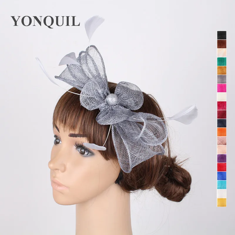 Vintage Sinamay Fascinator Headwear Colorful Mesh Feather Party Show Hair Accessories Millinery Linen Yellow Cocktail Hat MYQ093 |