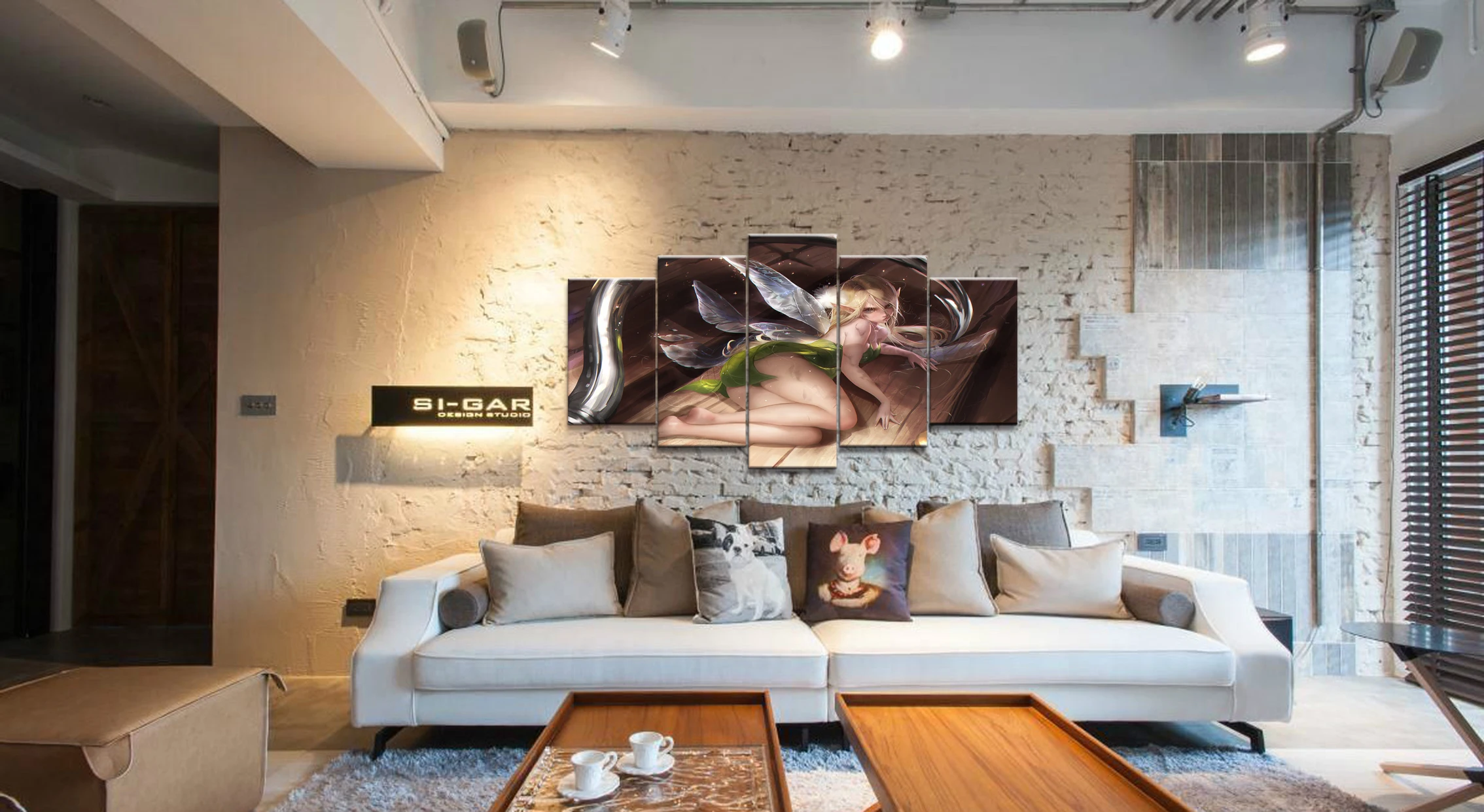 Декор для дома 5 предметов "Симпатичная девушка-лесной эльф" - печать на холсте настенные картины для гостиной. Опт.