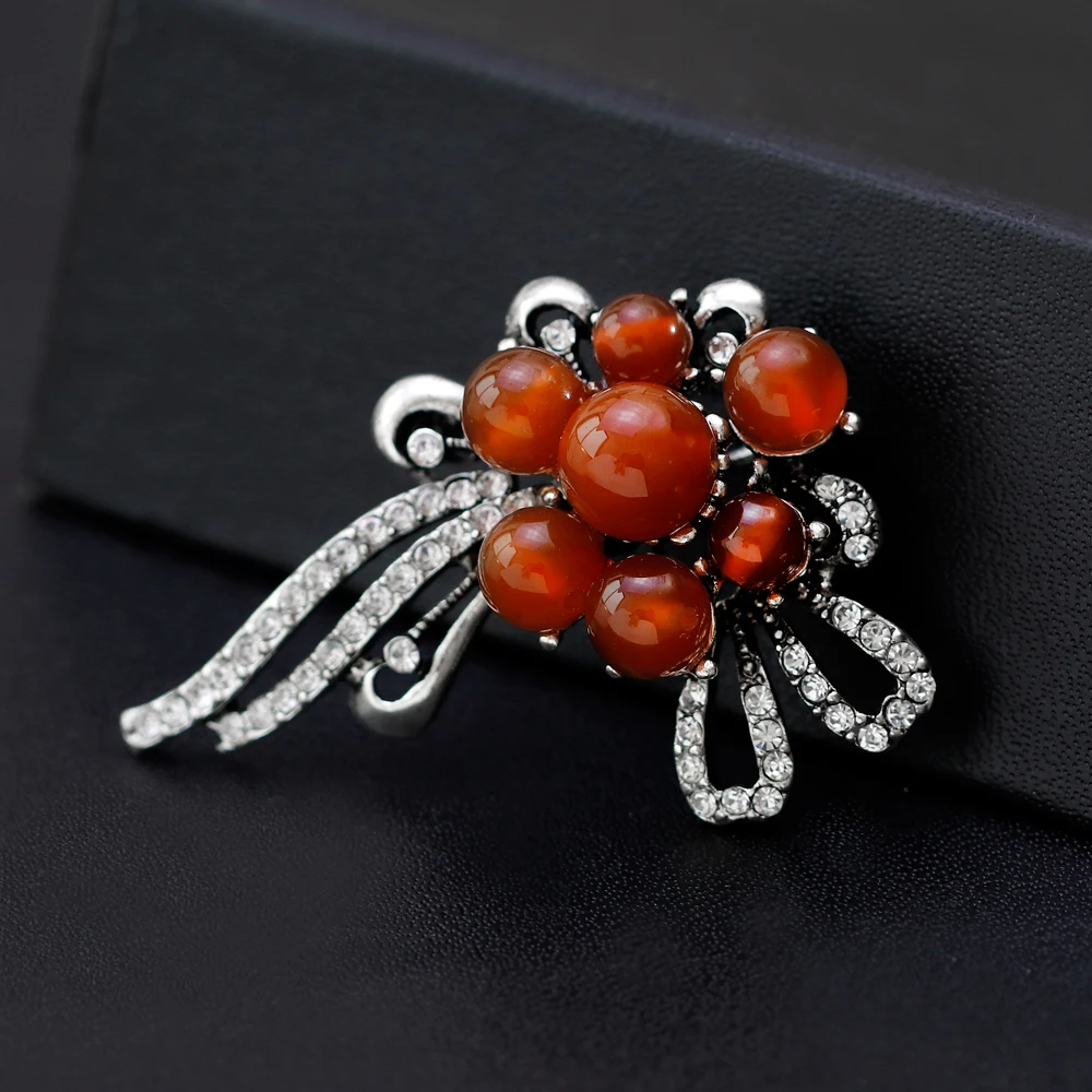 Новинка 2018 модная красная брошь из натурального камня Винтажная в виде листьев