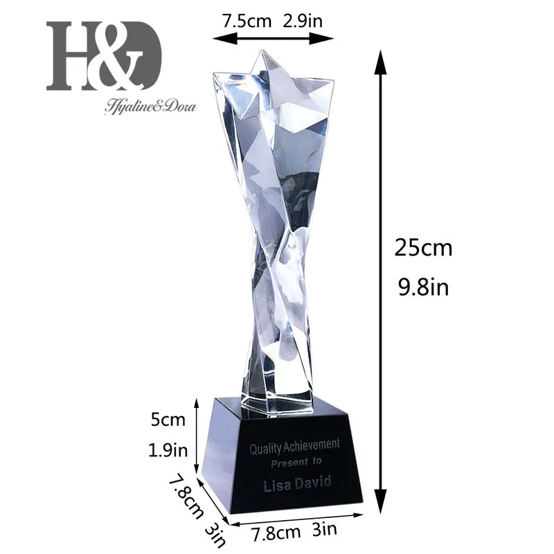 H& D Crystal Awards, хрустальный стеклянный трофей, Звездные корпоративные стеклянные трофеи, гравировка на заказ, 9,8 дюймов, Honor Gifts, украшения для дома