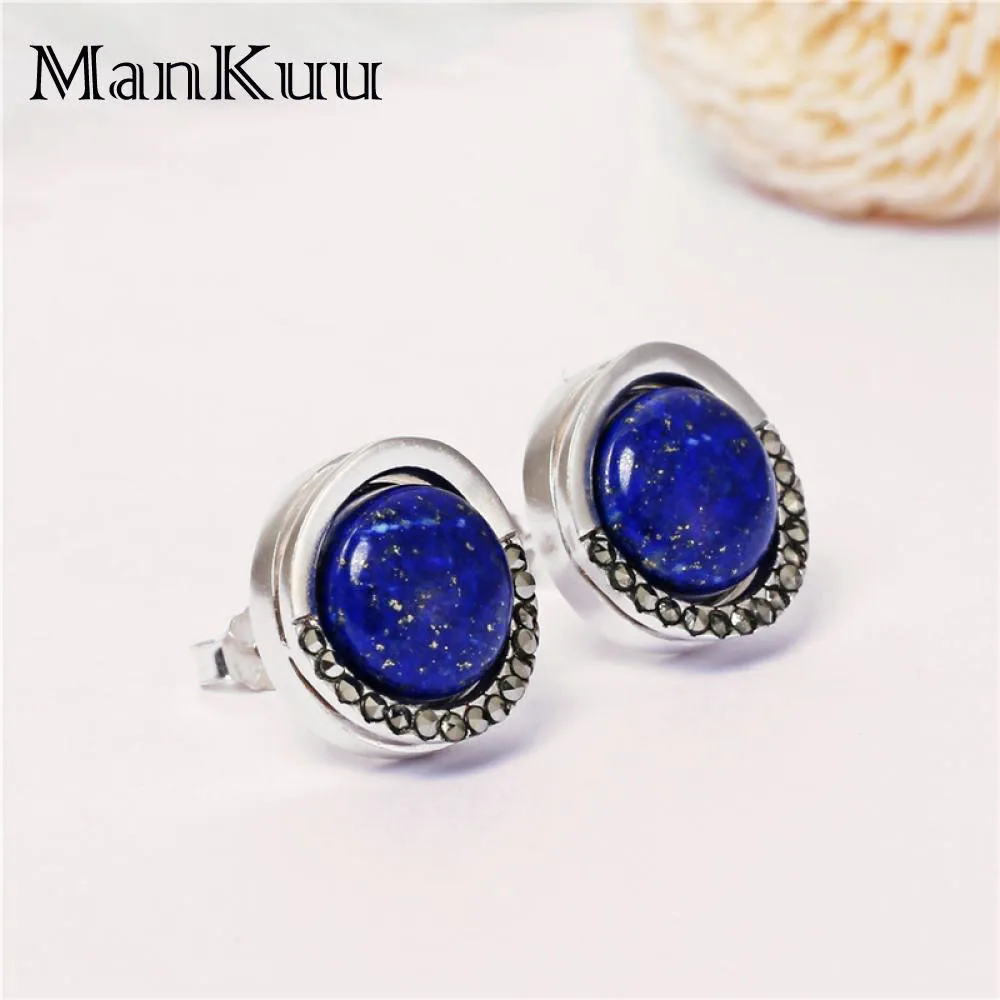 AAA+ Lapis Lazuli/Turquoise/Moonstone Stud Earrings 925 Sterling Silver Luxury Natural Gemstone For Women | Украшения и