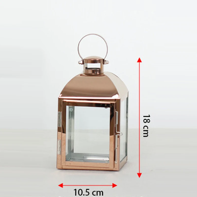 S Rose Gold Nordic Lantern Candle Holder Rose Gold Stainless steel Candlestick Glass wind lamp candle holder Home Party Decoration Gift - Цвет: S Rose Gold