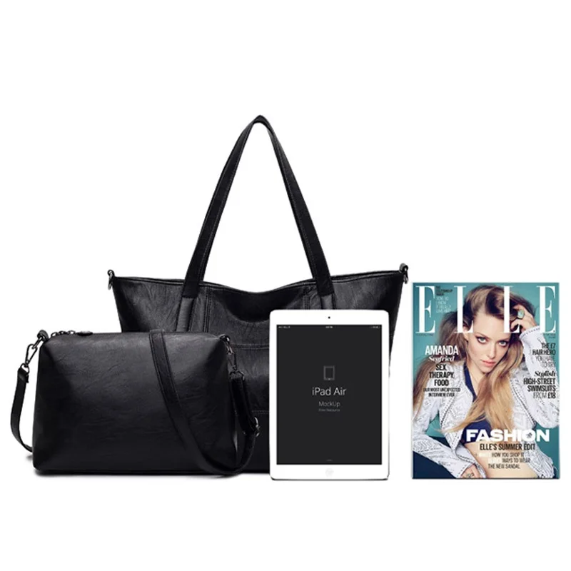 Женские кожаные сумки LG581Z высококачественные черные мессенджер из 2 предметов