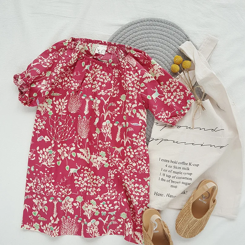 2019 Summer New Korean Girls⟺shion Cotton Short Sleeve Children's Broken Flower Dresses Lovely Retro Dress | Детская одежда и
