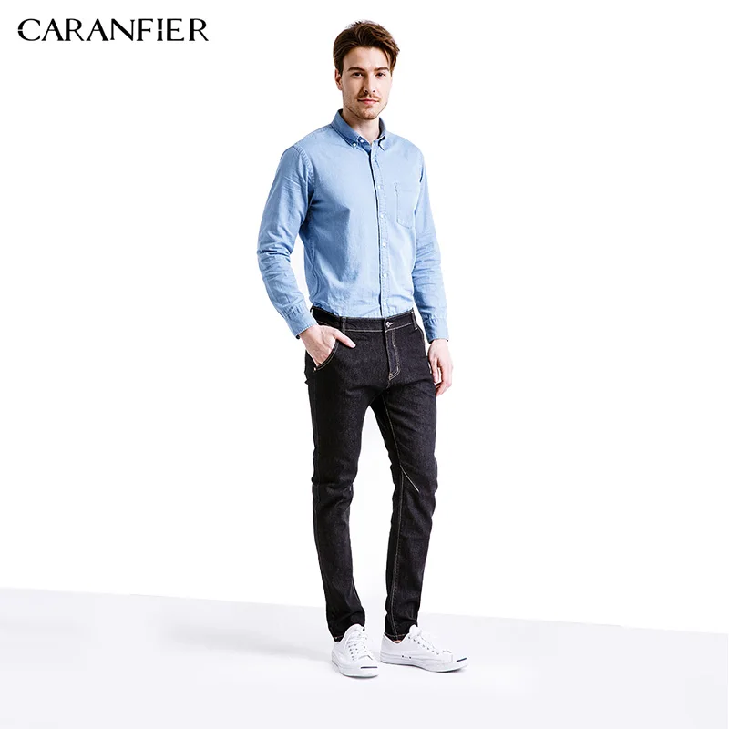 CARANFIER 2017 новые мужские джинсы повседневные брюки черные классические Выцветшие