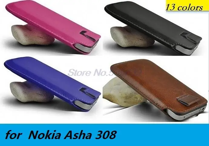 for Nokia Asha 308 Luxury PU Leather Sleeve Bag Pull Tab Pouch Case Cover Cell Phone Accessories case |