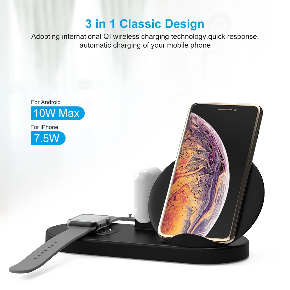 NYFundas Беспроводное зарядное устройство для телефона 4 в 1 10 Вт Iphone XS MAX XR 8 Plus X Apple Watch