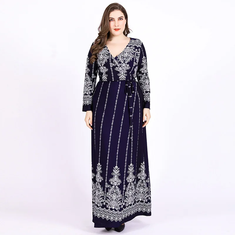 6XL большой Размеры мусульманский длинная юбка с v образным вырезом длинными