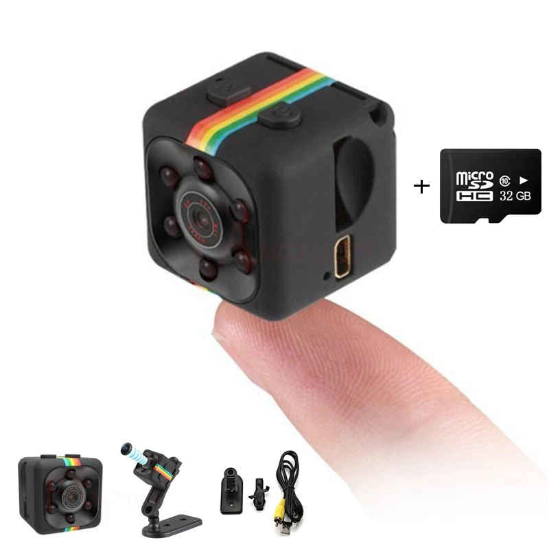 SQ11 1080P Mini Camera Sensor Security Micro Recorder Small Cam Secret DVR Memory Card TF 32GB | Электроника