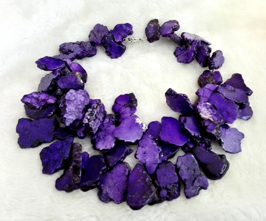 

Fashionable Purple stone Irregular Slice Necklace Woman Gift Exaggerated Jewelry stone Stone 2 Layer Necklace