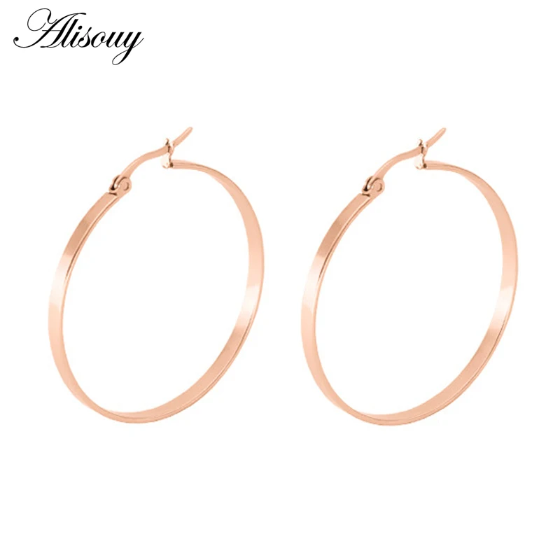 Rose Gold 3mm Width Alisouy 1 пара большой овальный Круглый Серьги 316L из нержавеющей стали баскетбольные серьги-кольца для женщин и мужчин ювелирные изделия вечерние ювелирные изделия - Окраска металла: Rose Gold 3mm Width