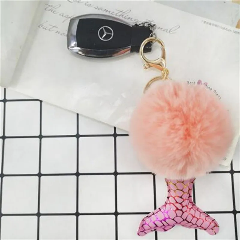 WKOUD брелок для ключей русалка меховой помпон с шариком декоративный кулон