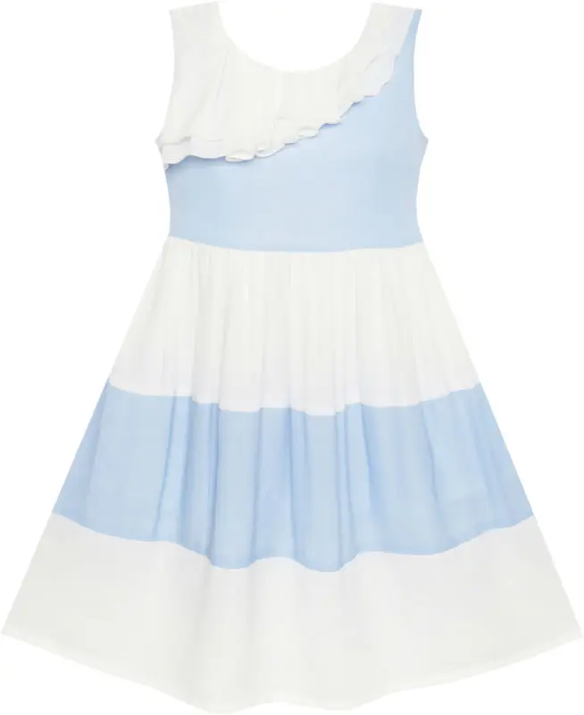 Sunny Fashion платья для девочек Плиссированный Воротник Цветной блок Шифон Sundress 2020