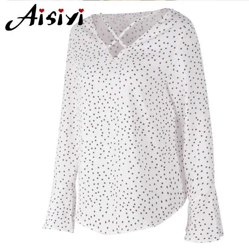 Женский топ с открытыми плечами блузка в горошек рубашка глубоким v образным