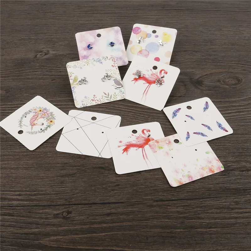 Multi Styles 5x5cm 100pcs Paper Stud Earring Hang Tag Card Tags DIY Handmade Jewelry Display Packing Prices Label | Украшения и