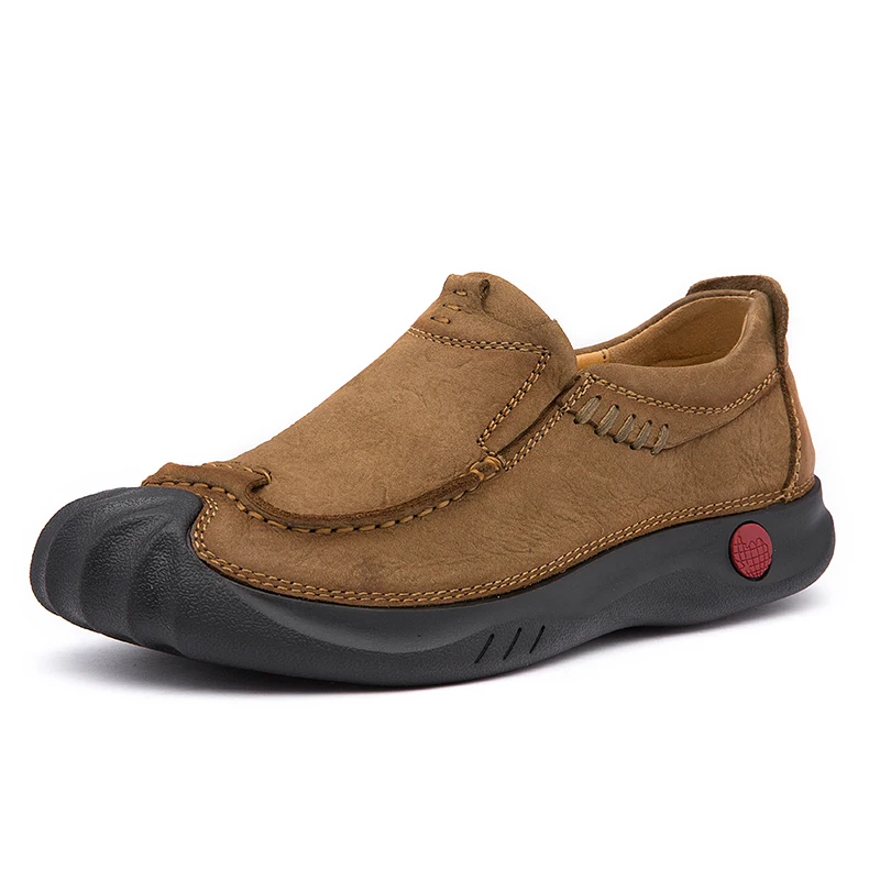 Fotwear Men's Brown Leather shoes Slip on Full-grain Lace-up fastening casual Round toe Office style Outdoor hike | Обувь