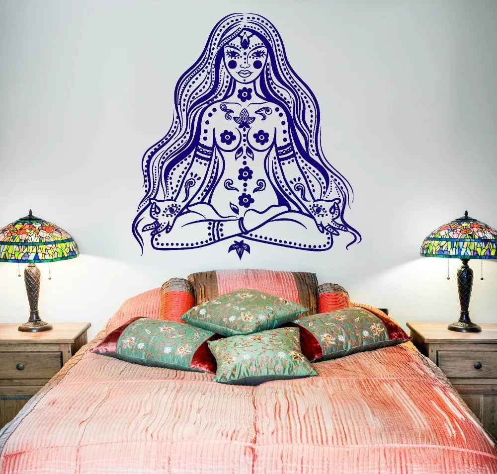 Художественная Будда чакра медитация девушка Настенная Наклейка виниловая