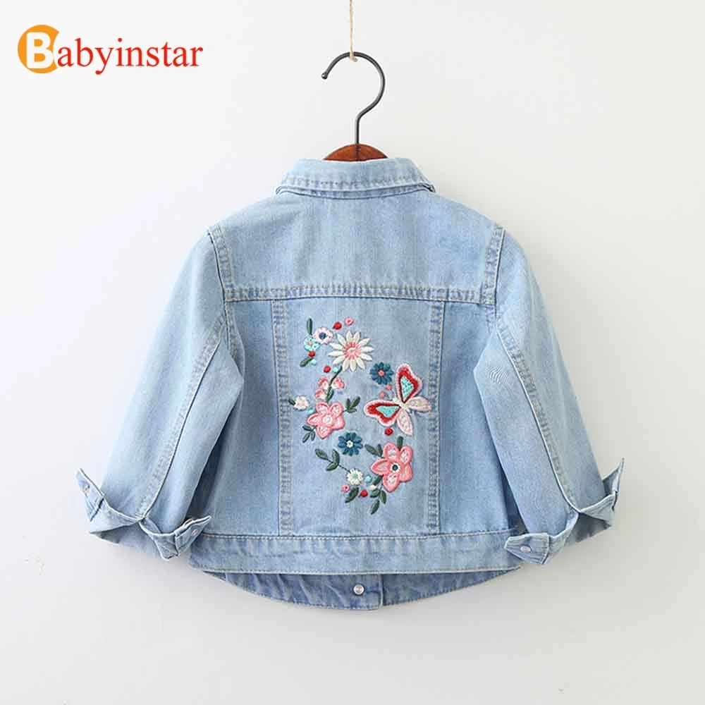 Babyinstar/джинсовая куртка для девочек; куртка с капюшоном для девочек; джинсовые пальто; повседневная одежда с рисунком для маленьких девочек; топы; одежда для детей