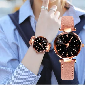 Женские часы со звездным небом, ретро-дизайн, браслет, стразы, аналоговые часы из сплава, женские часы с кожаным ремешком