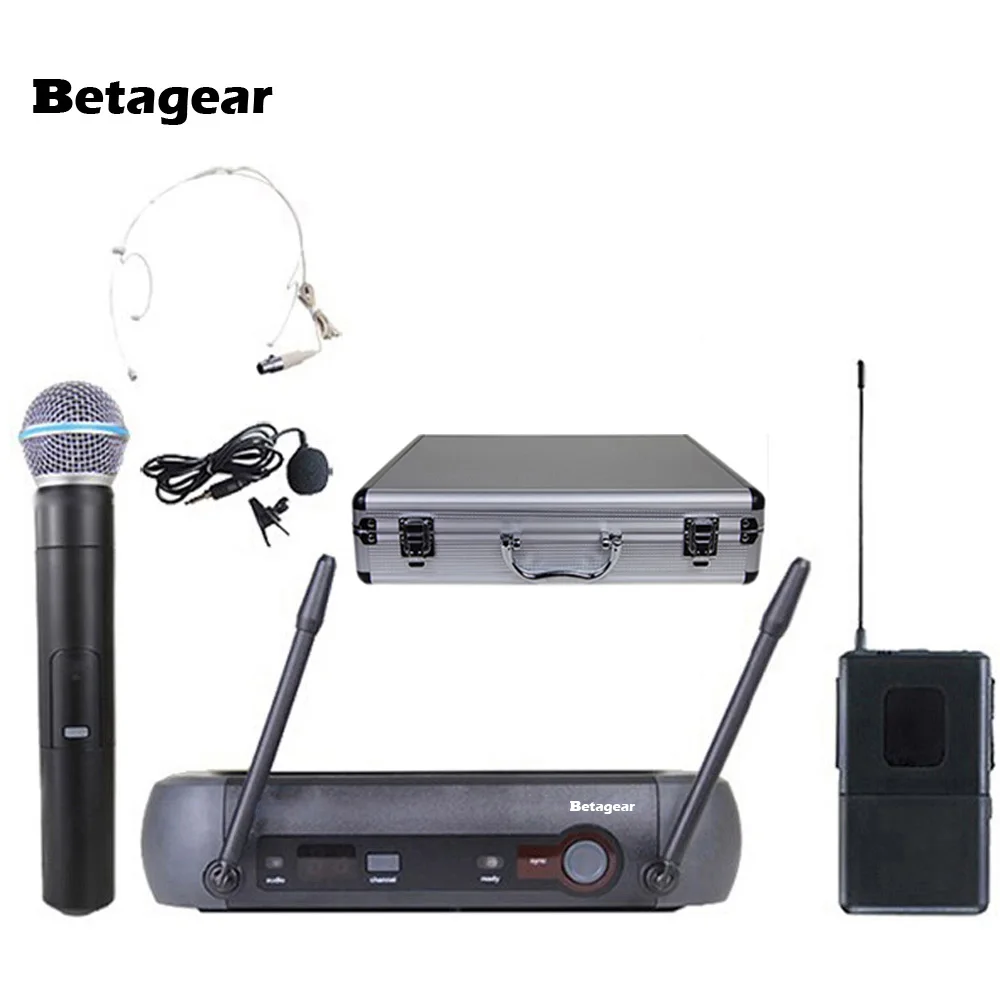 Betagear PXG24 58A одноканальный УВЧ вокальный беспроводной микрофон для караоке системы/Малый сценический ручной+ нагрудный+ гарнитура микрофон - Цвет: full set
