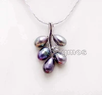 6 7mm black rice natural pearl with 1828mm grape pendant free 17 silver plated chain nec6234 wholesaleretail free ship