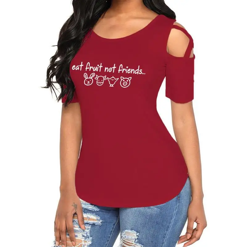 

VEGAN T-SHIRT WOMEN 2018 SUMMER Fashion Eat Fruit Not Friends Food Female Tumblr Femme Women Cropped Christmas Gift Rock