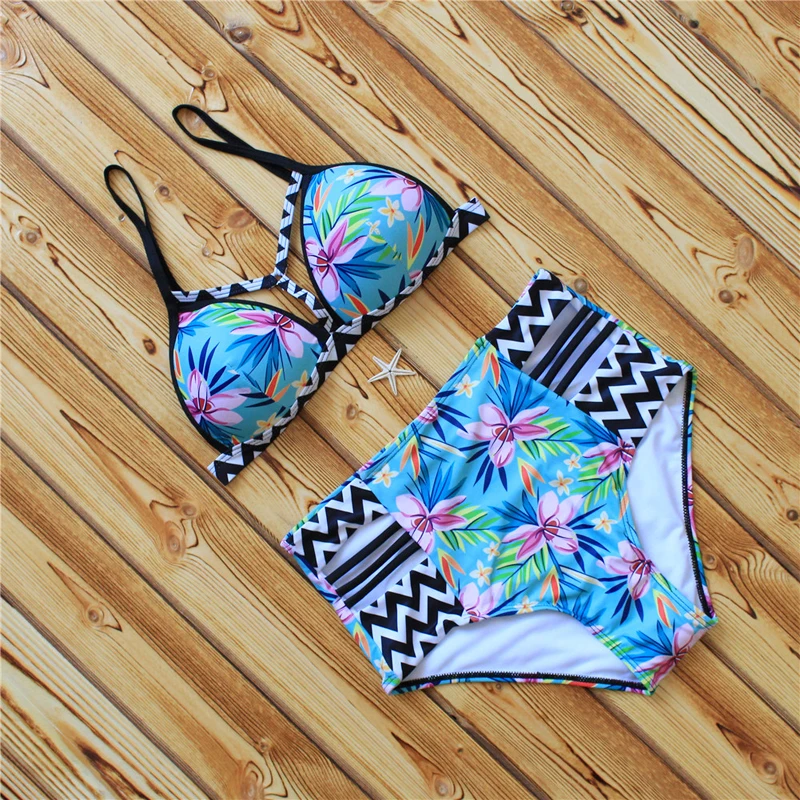 2017 Sexy Цветочные Печати Bikinis Высокая Талия Купальник Низ Push up Женщин Купальники