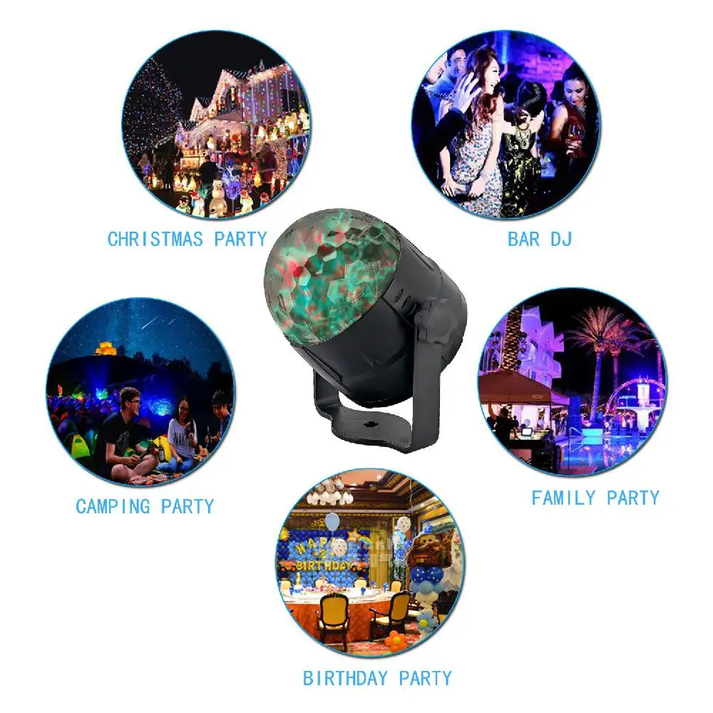 8 Вт звуковая активация вращающийся дискотечный шар Вечерние огни стробоскоп RGB