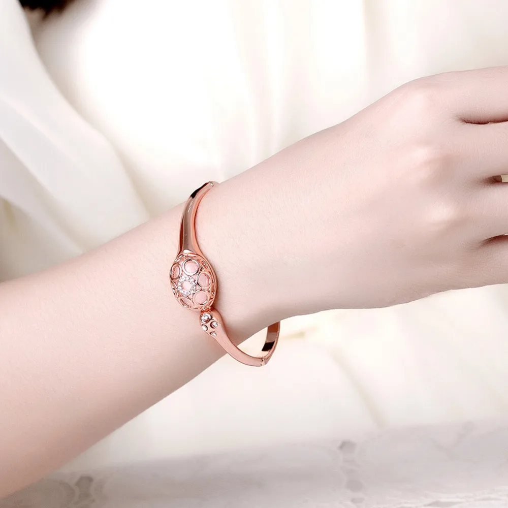 Роуз позолоченные Опал Браслет девушки Женщин выдалбливают ювелирные изделия