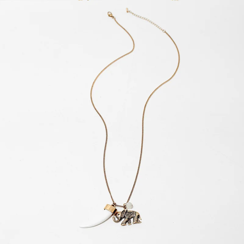 JINSE Female Fashion Natural Stone Bead Pendant Necklace Retro Elephant Trendy Cattle Angle | Украшения и аксессуары