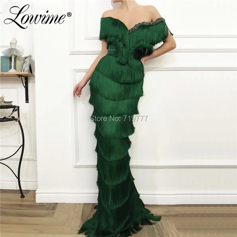 Зеленые Вечерние платья с кисточками и юбкой годе 2019 Дубай Caftans арабские вечерние