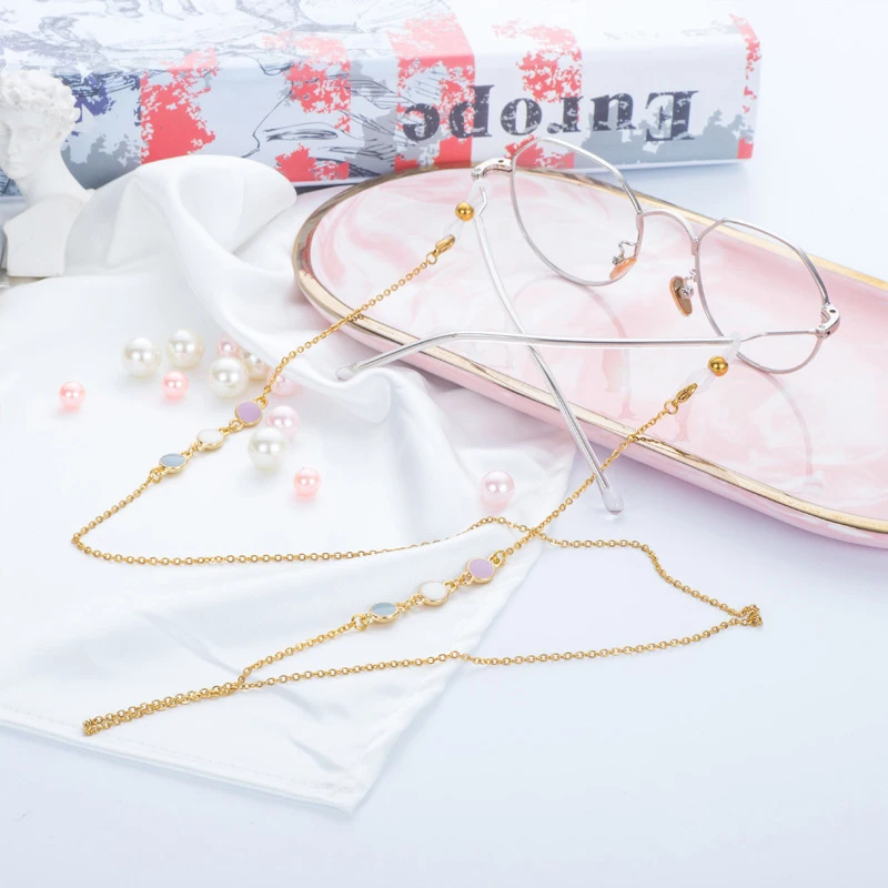 Gold Plated Titanium Steel Link Chain Clover Flower Eyeglasses Chains for Reading Glasses Cord Sunglasses Strap Holder Neck Band