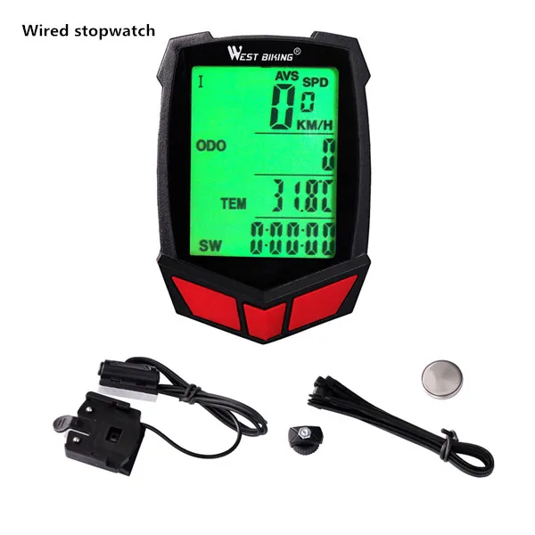 Black Red wired West Biking Велоспорт велосипед подсветка компьютер 20 функций MTB велосипедный спидометр, одометр проводной беспроводной секундомер для велосипеда компьютер - Цвет: Black Red wired
