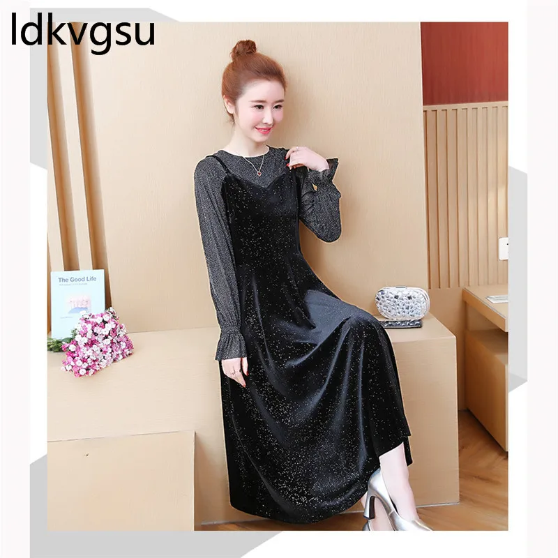 Женское вечернее платье с длинным рукавом свободное имитацией Женский комплект 2