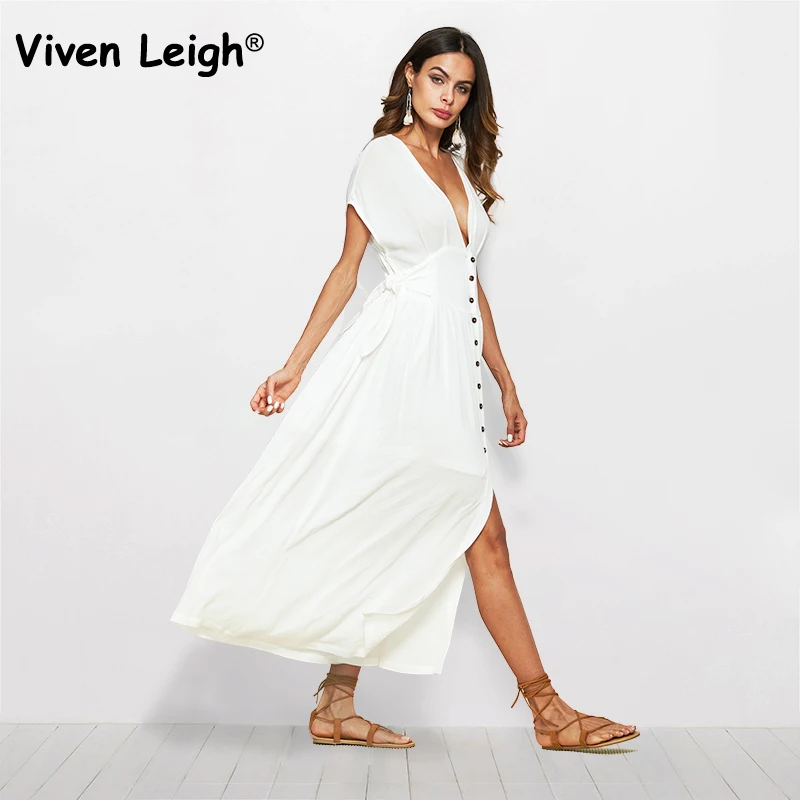 Viven Leigh женское белое хлопковое пляжное платье Лето Fit and Flare сексуальные
