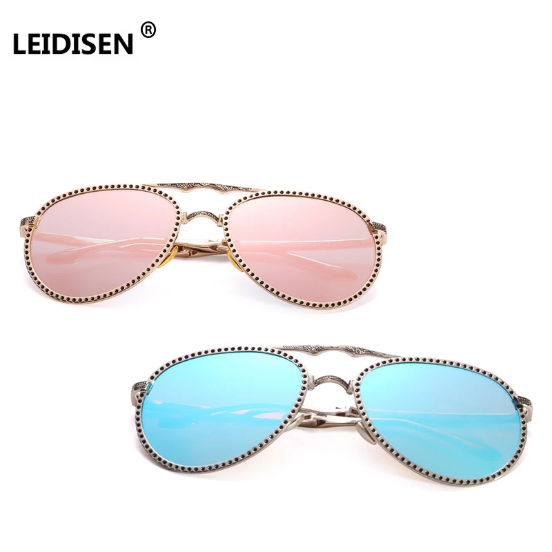 LEIDISEN Foldable Metal Sunglasses Vintage Pattern Engraving Men Women Brand Glasses Designer Fashion Sun glasses UV400 | Аксессуары для